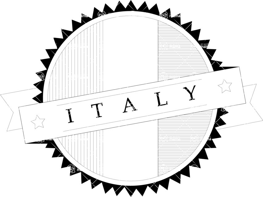Italy Themed Graphic Collection - Italy Badge Black and White